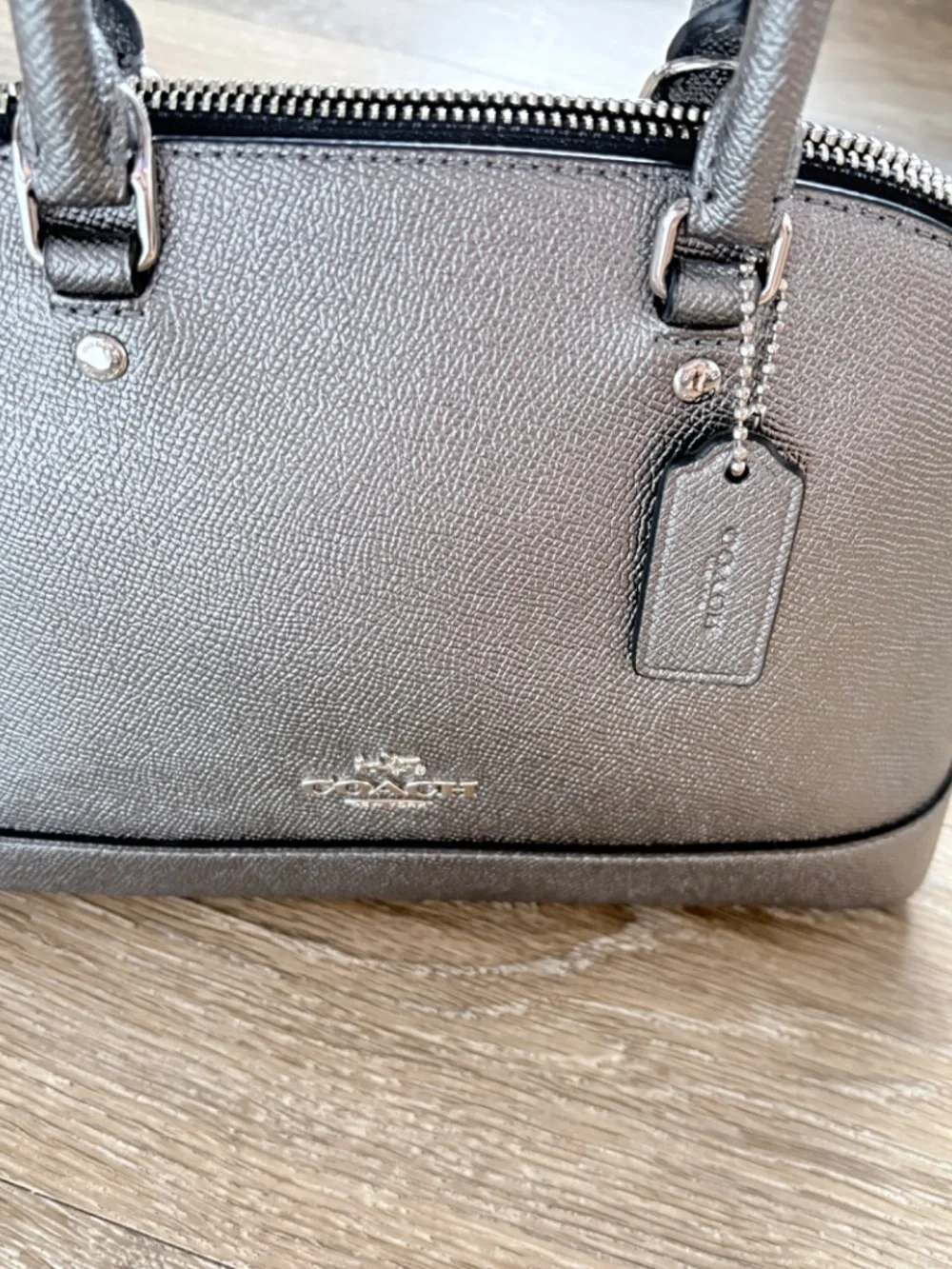 LIKE BRAND NEW Coach Metallic Silver Mini Sierra Satchel F22315
